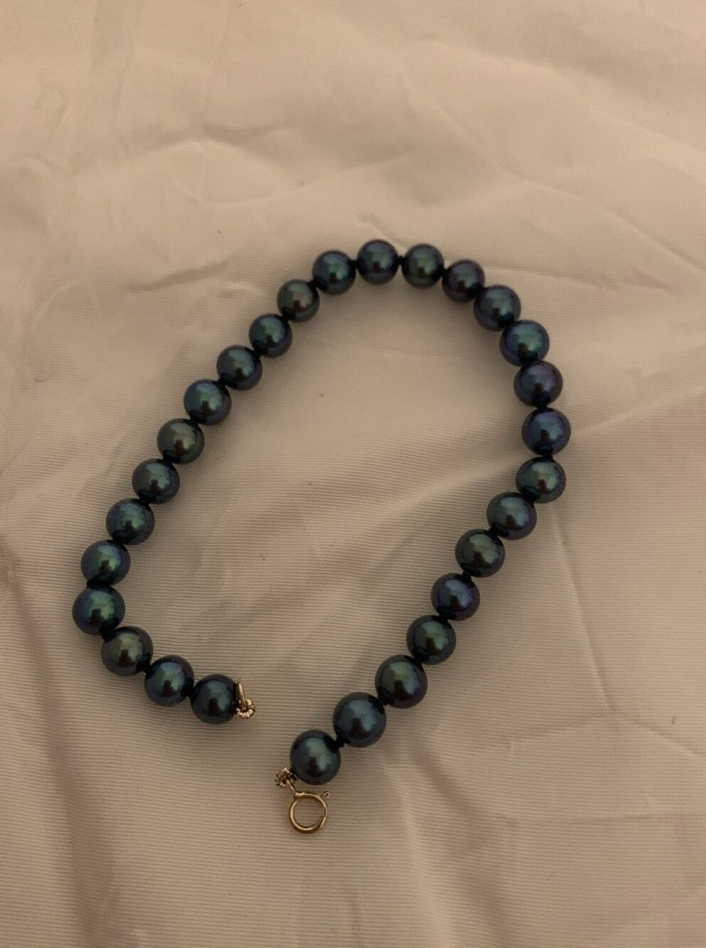 14K Cultured Black Peacock Pearl Bracelet Gold Clasp 7.5" 8mm Knotted